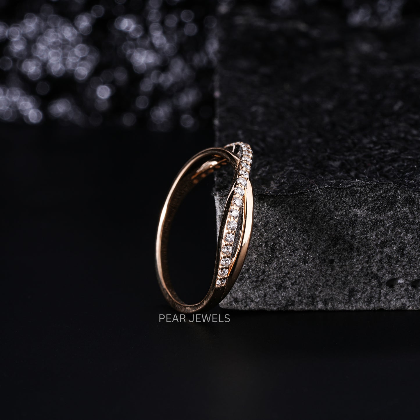 Crossover Round Lab Diamond Wedding Ring - Pear Jewels