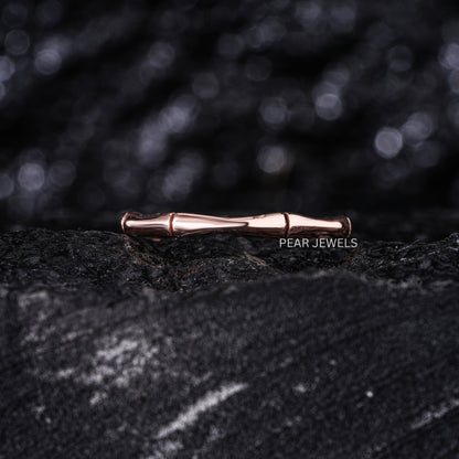 Bamboo Style Plain Gold Band Ring - Pear Jewels