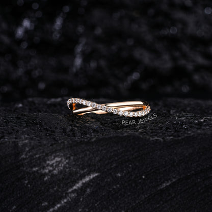 Crossover Round Lab Diamond Wedding Ring - Pear Jewels