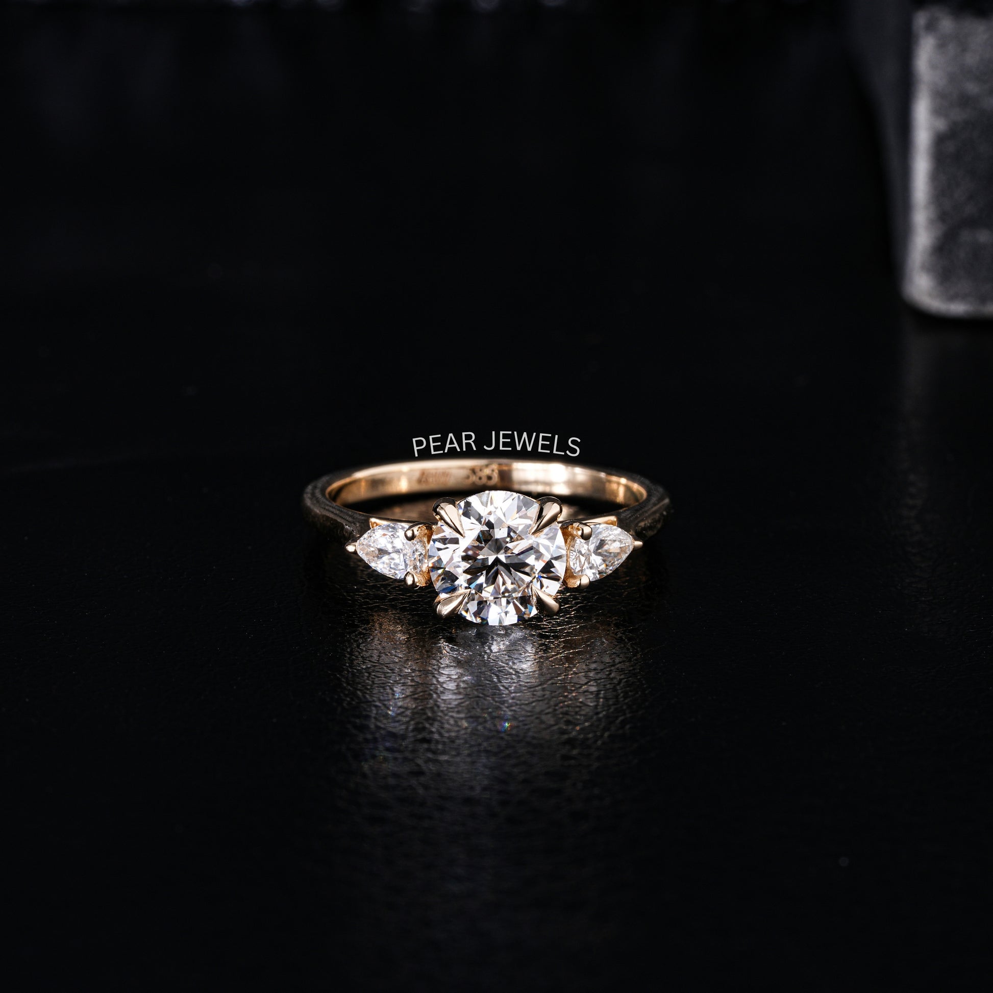 1.5Ct Round & Pear Three Stone Labgrown Diamond Engagement Ring - Pear Jewels