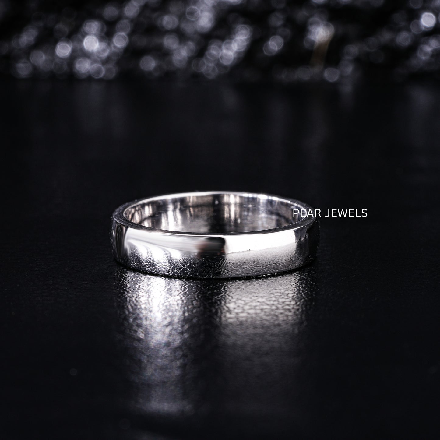 4mm White Gold Wedding Mens Band - Pear Jewels