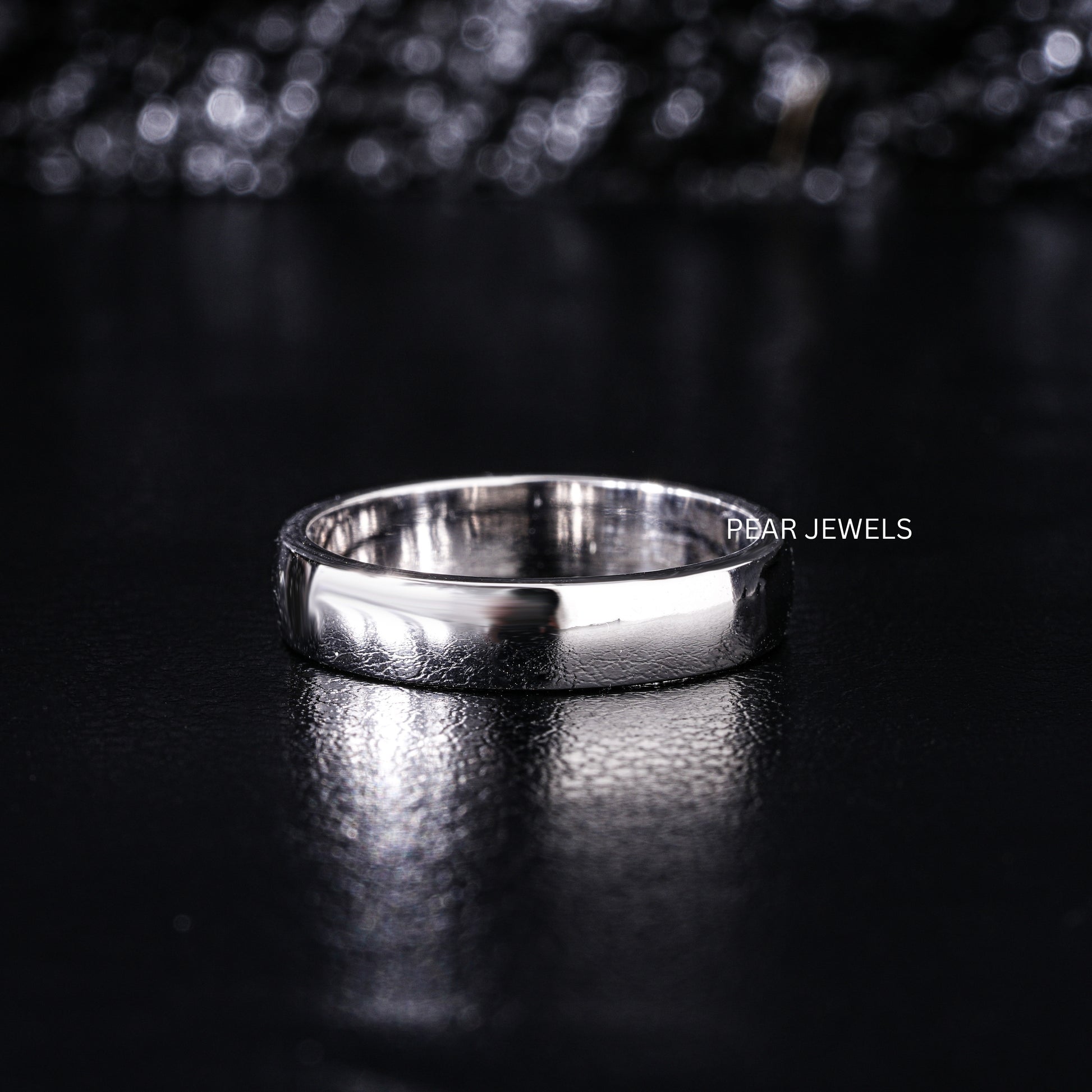 4mm White Gold Wedding Mens Band - Pear Jewels
