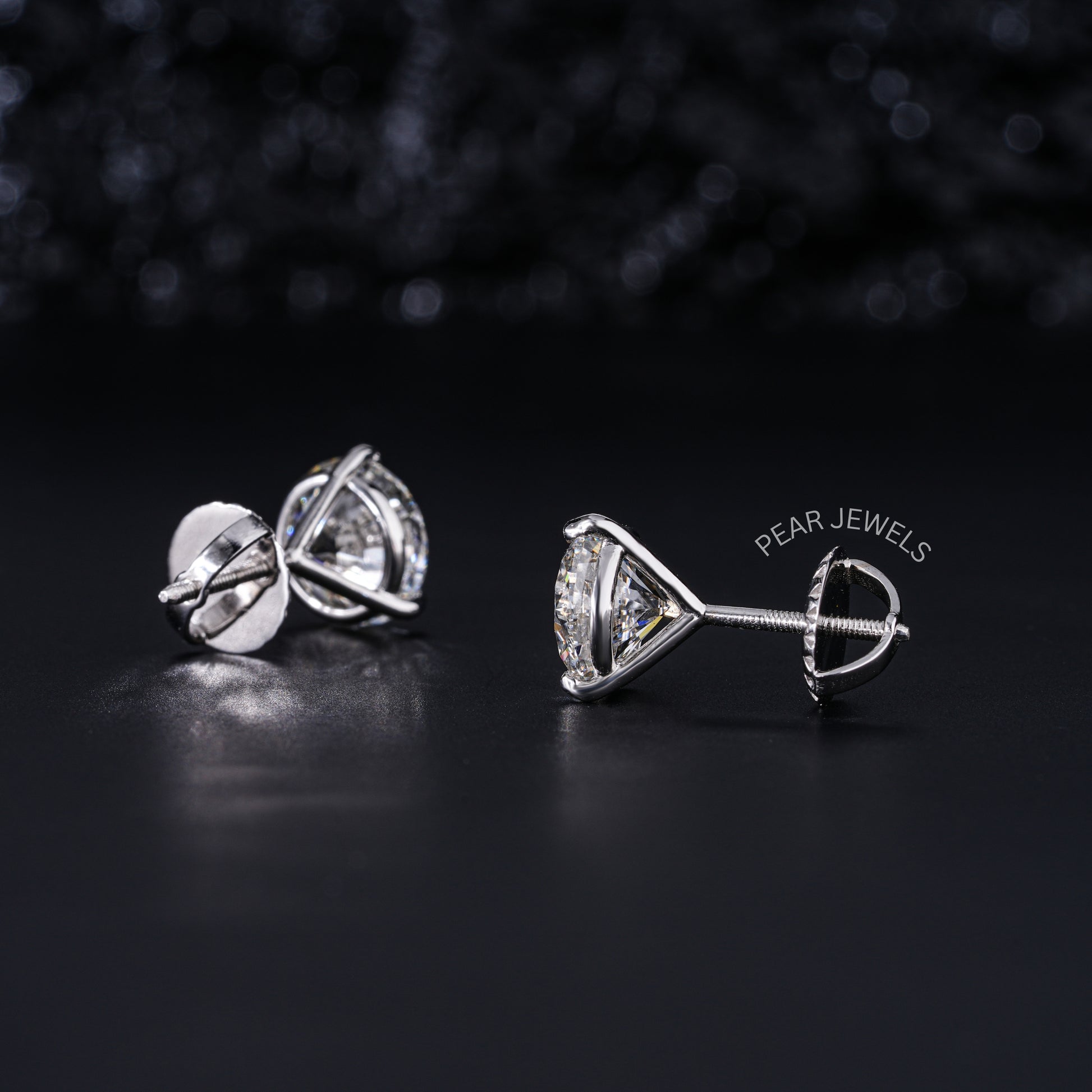 1.00Ct Three Prongs Martin Setting Labgrown Diamonds Studs - Pear Jewels