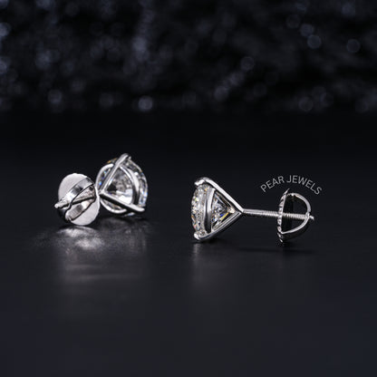 1.00Ct Three Prongs Martin Setting Labgrown Diamonds Studs - Pear Jewels