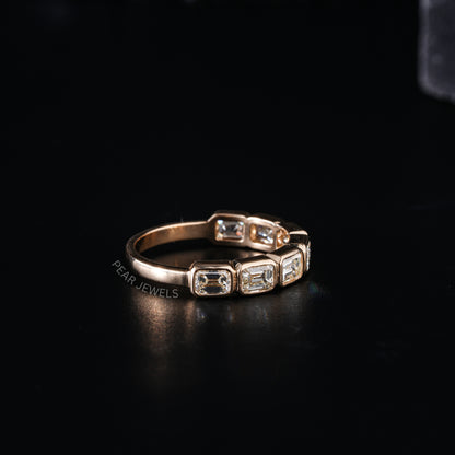 Seven Stone Emerald Bezel Setting Half Eternity Labgrown Diamond  Band - Pear Jewels