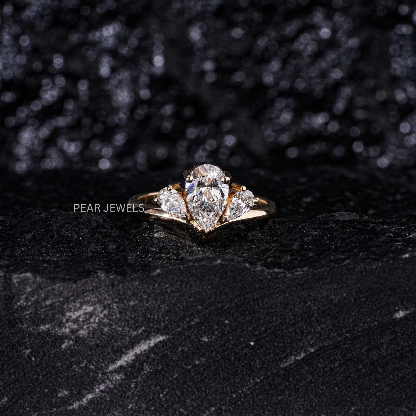 1.0Ct Pear Three Stone Fancy Labgrown Diamond Ring - Pear Jewels