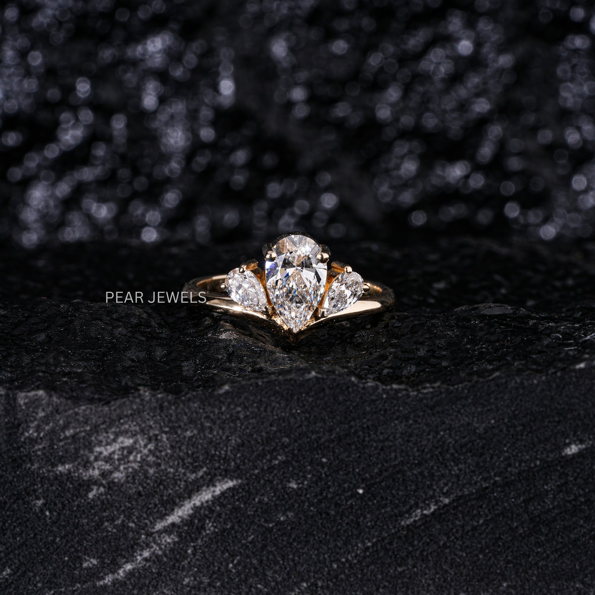 1.0Ct Pear Three Stone Fancy Labgrown Diamond Ring - Pear Jewels