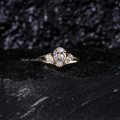 1.0Ct Pear Three Stone Fancy Labgrown Diamond Ring - Pear Jewels