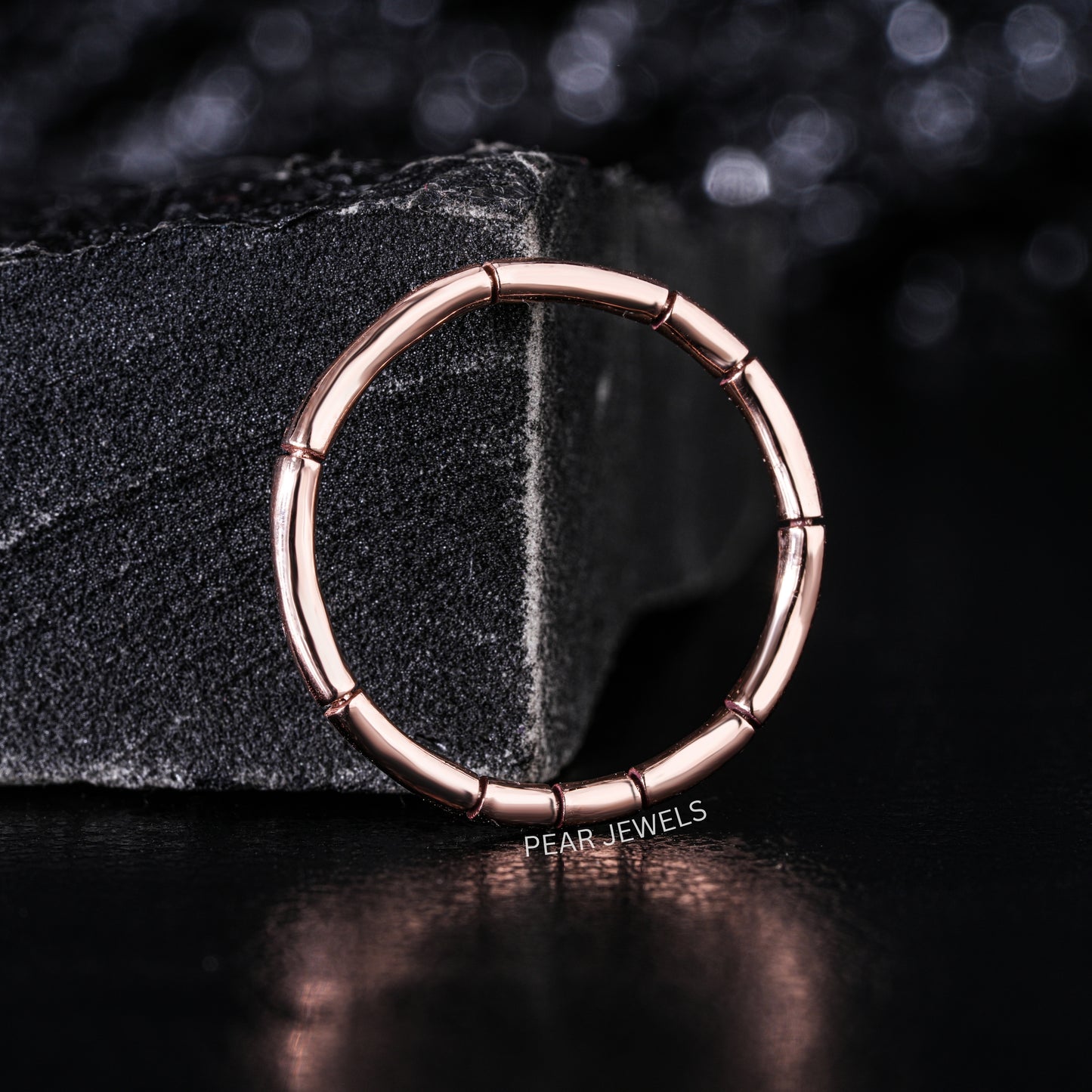 Bamboo Style Plain Gold Band Ring - Pear Jewels