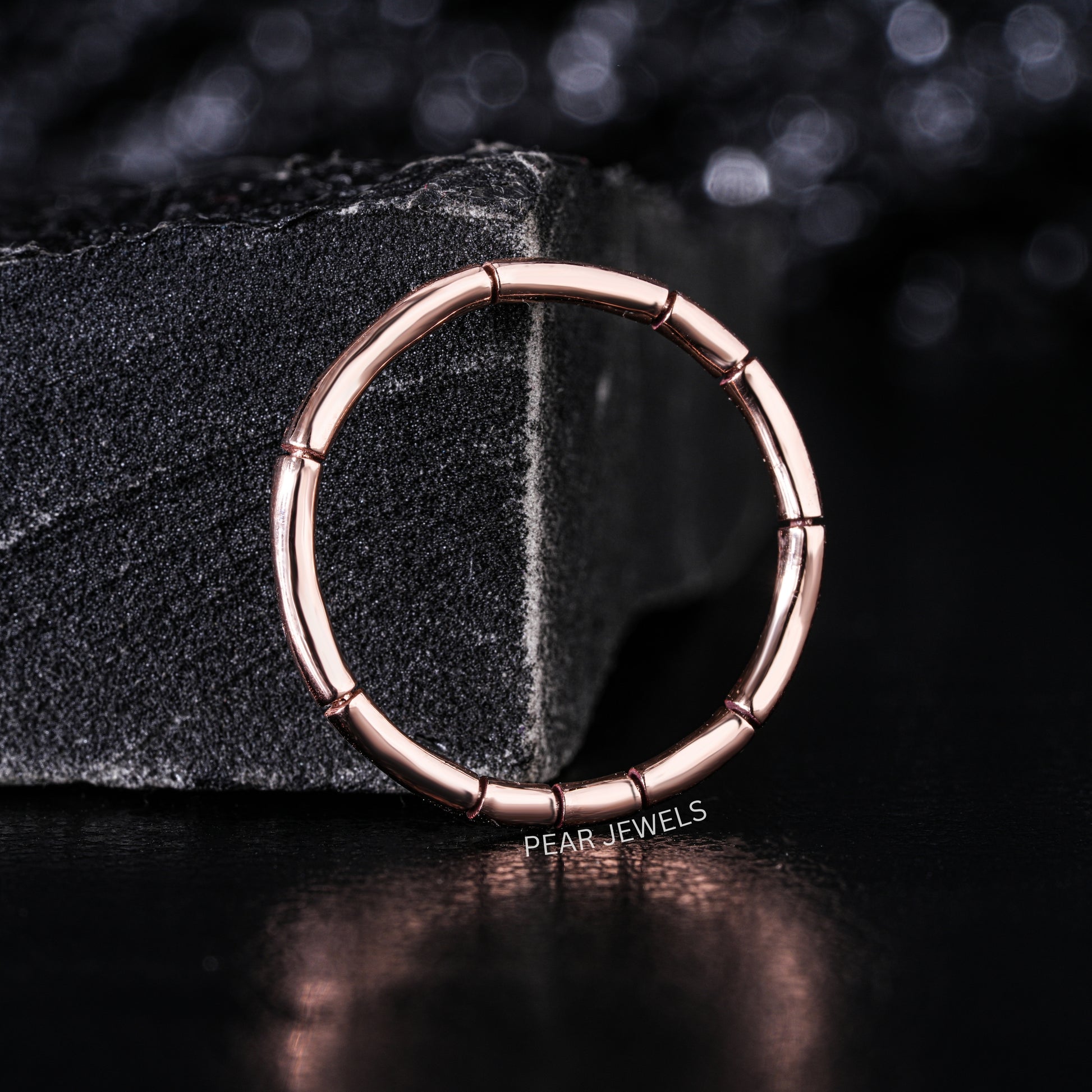 Bamboo Style Plain Gold Band Ring - Pear Jewels