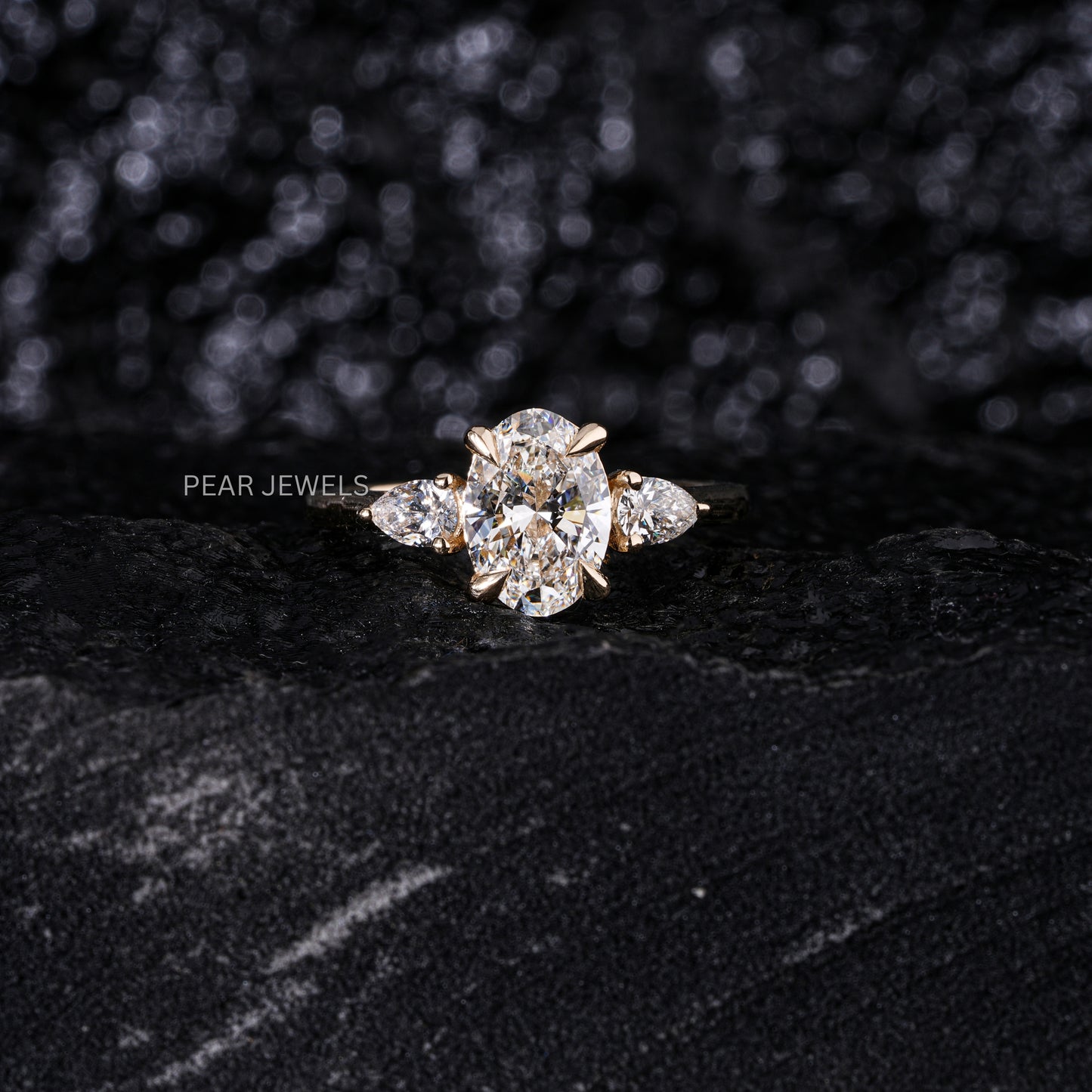 1.5Ct Oval & Pear Three Stone Labgrown Diamond Engagement Ring - Pear Jewels