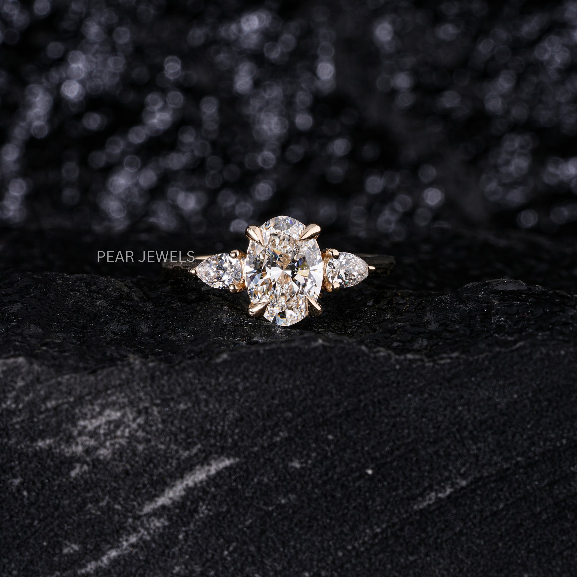 1.5Ct Oval & Pear Three Stone Labgrown Diamond Engagement Ring - Pear Jewels