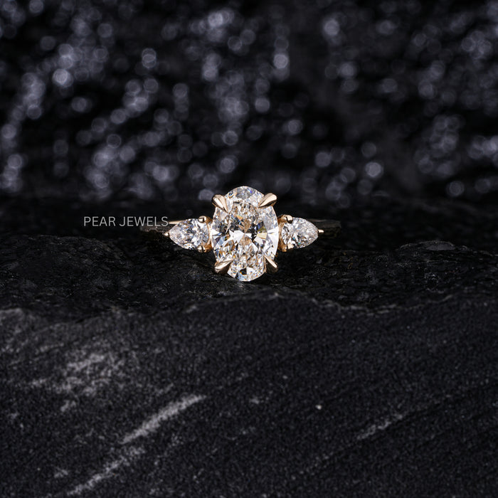 1.5Ct Oval & Pear Three Stone Labgrown Diamond Engagement Ring