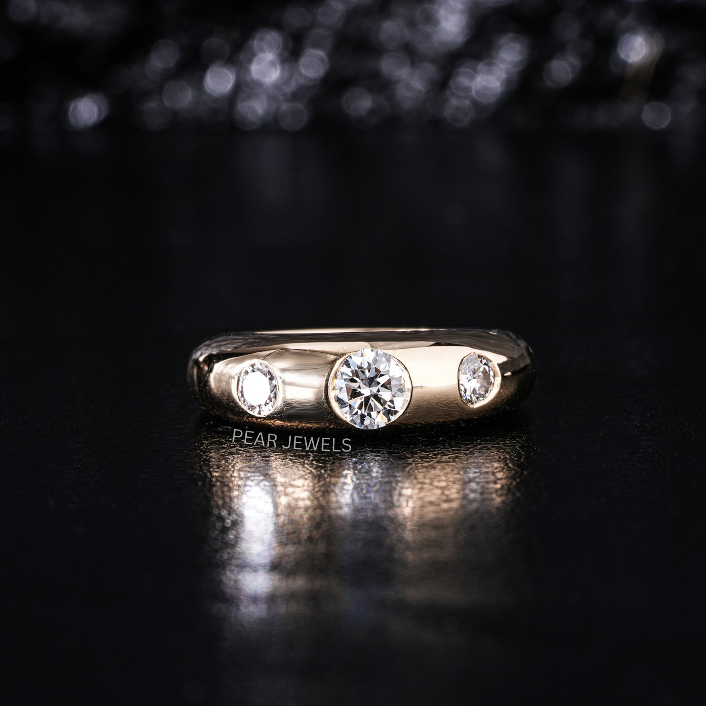 Antique Three Stone 0.5ct Center stone Labgrown Diamond Ring - Pear Jewels