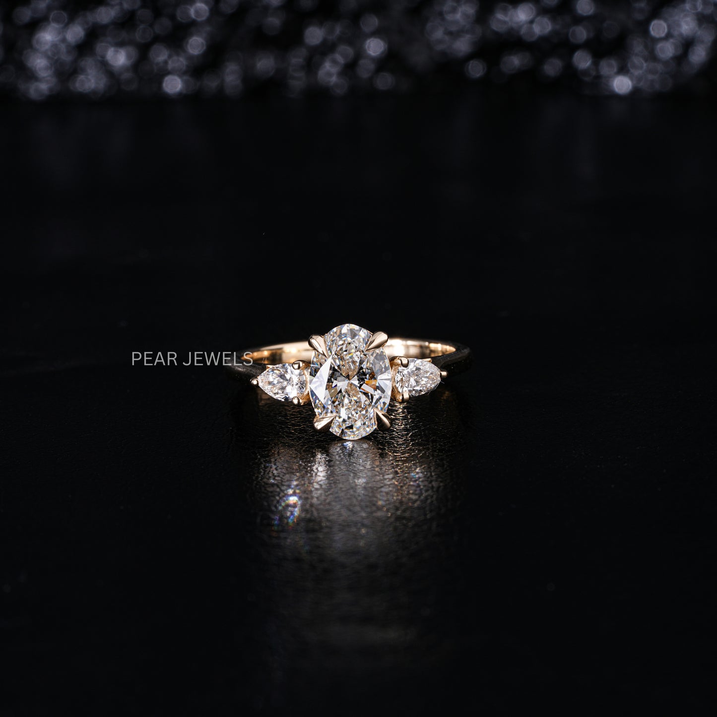 1.5Ct Oval & Pear Three Stone Labgrown Diamond Engagement Ring - Pear Jewels