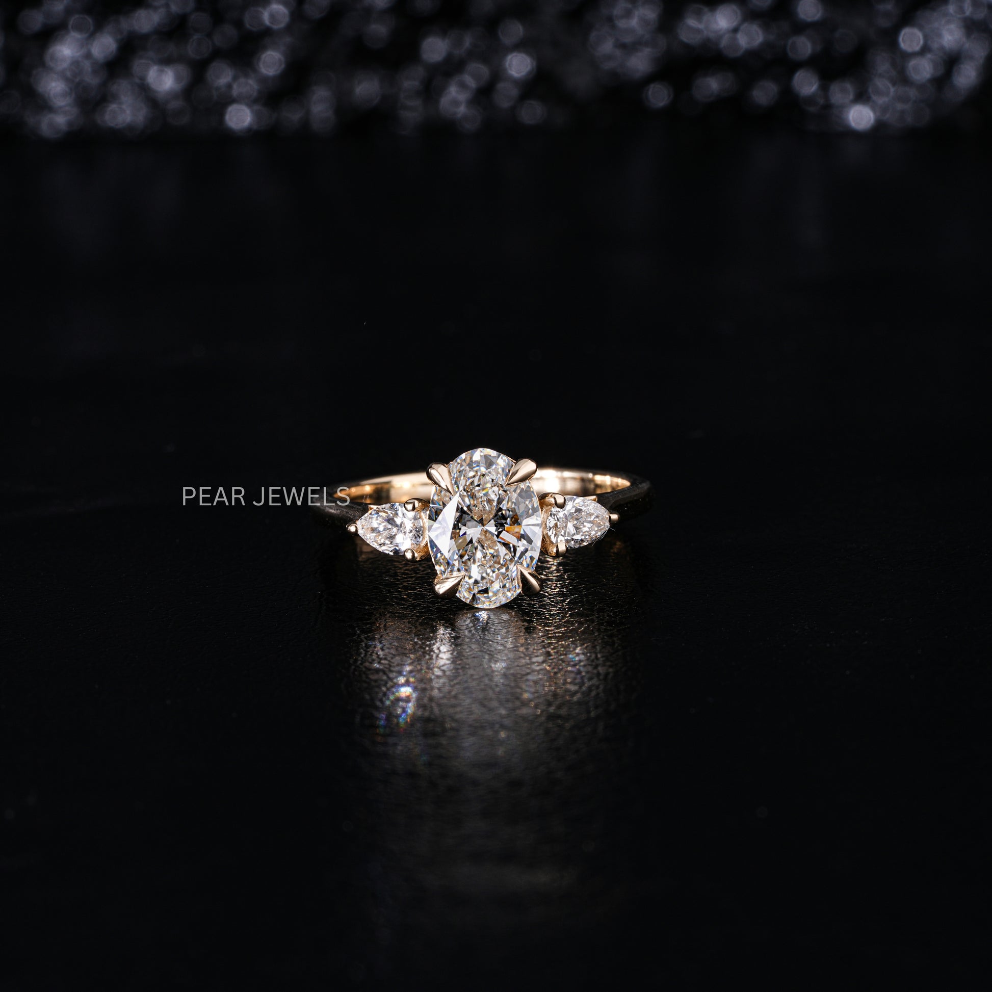 1.5Ct Oval & Pear Three Stone Labgrown Diamond Engagement Ring - Pear Jewels