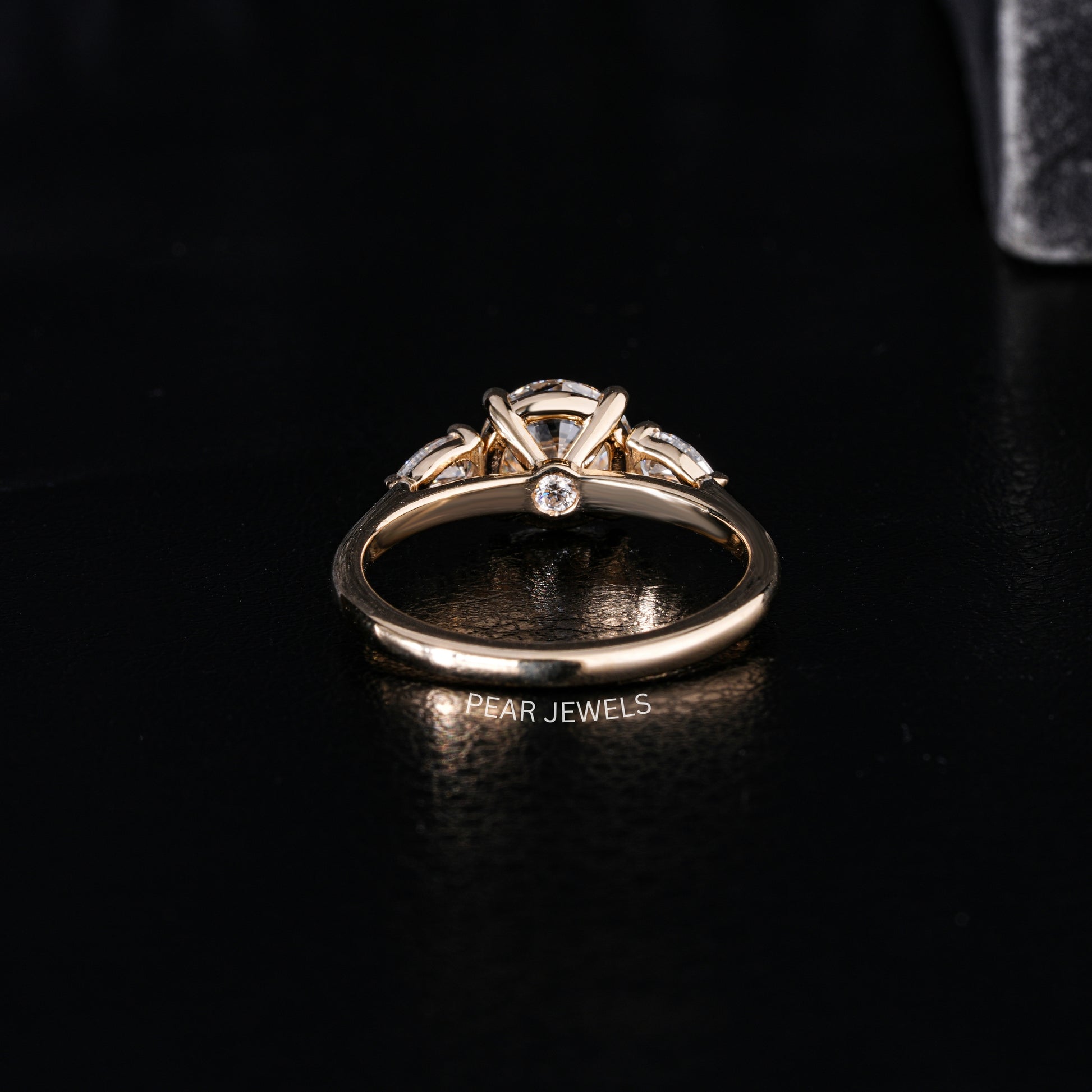 1.5Ct Round & Pear Three Stone Labgrown Diamond Engagement Ring - Pear Jewels