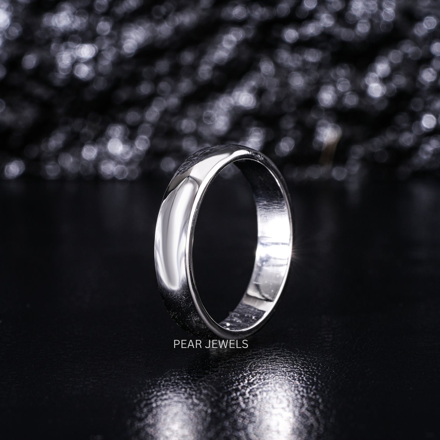 4mm White Gold Wedding Mens Band - Pear Jewels