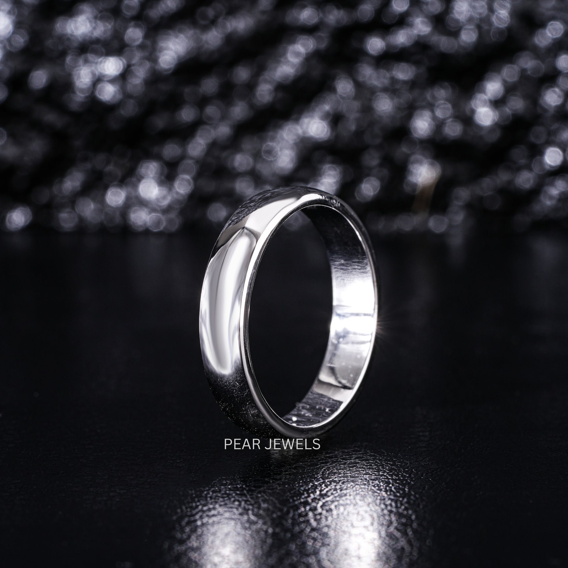 4mm White Gold Wedding Mens Band - Pear Jewels