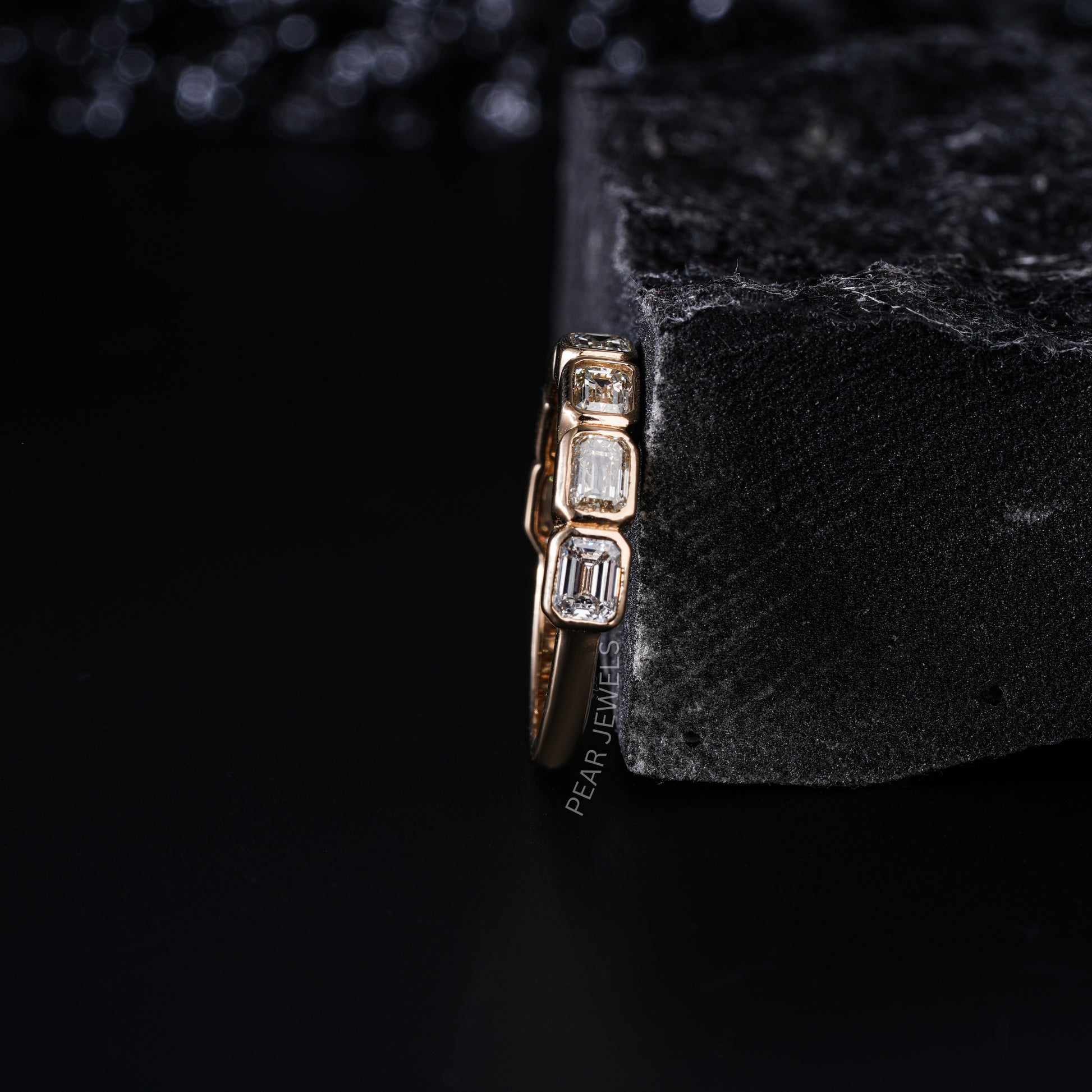 Seven Stone Emerald Bezel Setting Half Eternity Labgrown Diamond  Band - Pear Jewels