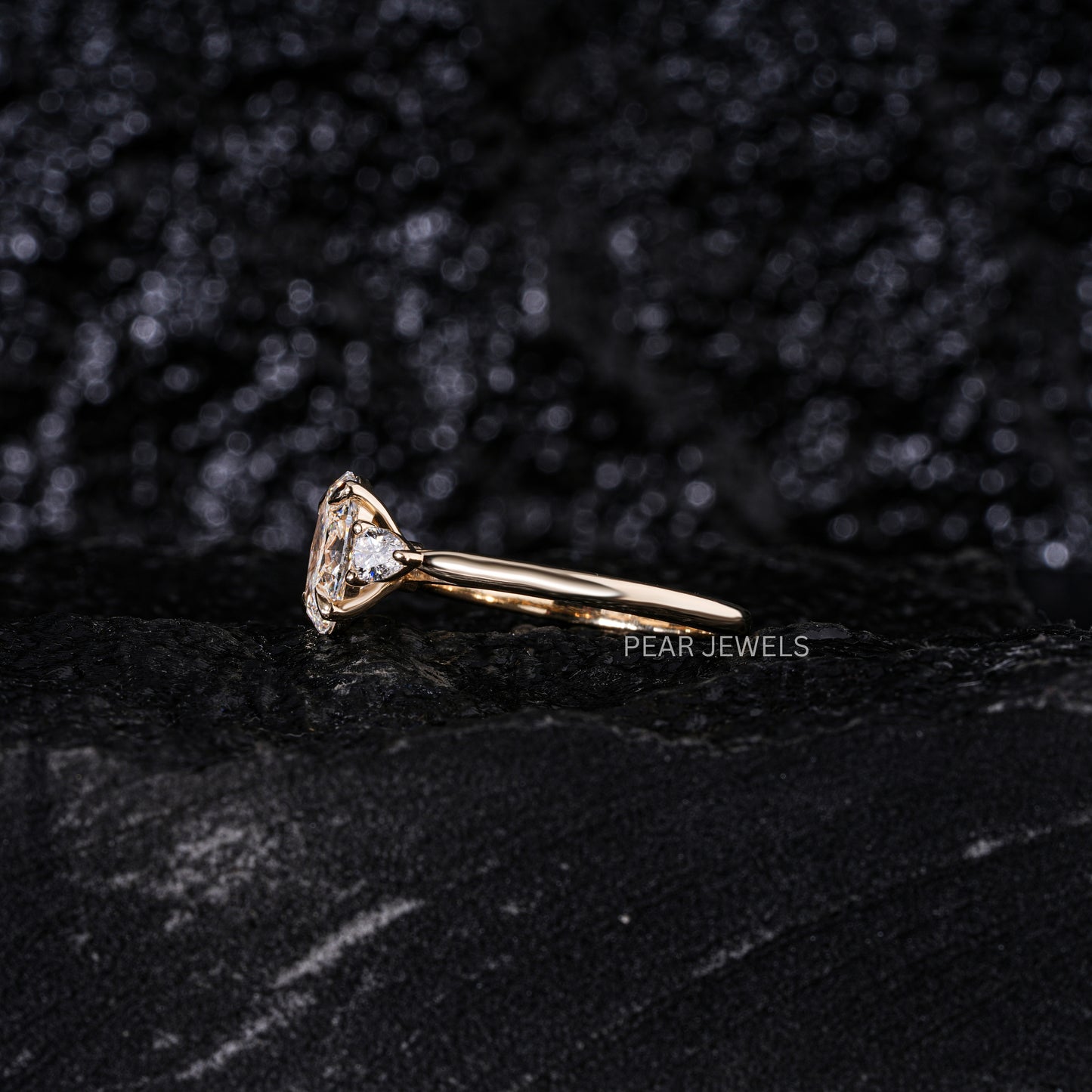 1.5Ct Oval & Pear Three Stone Labgrown Diamond Engagement Ring - Pear Jewels