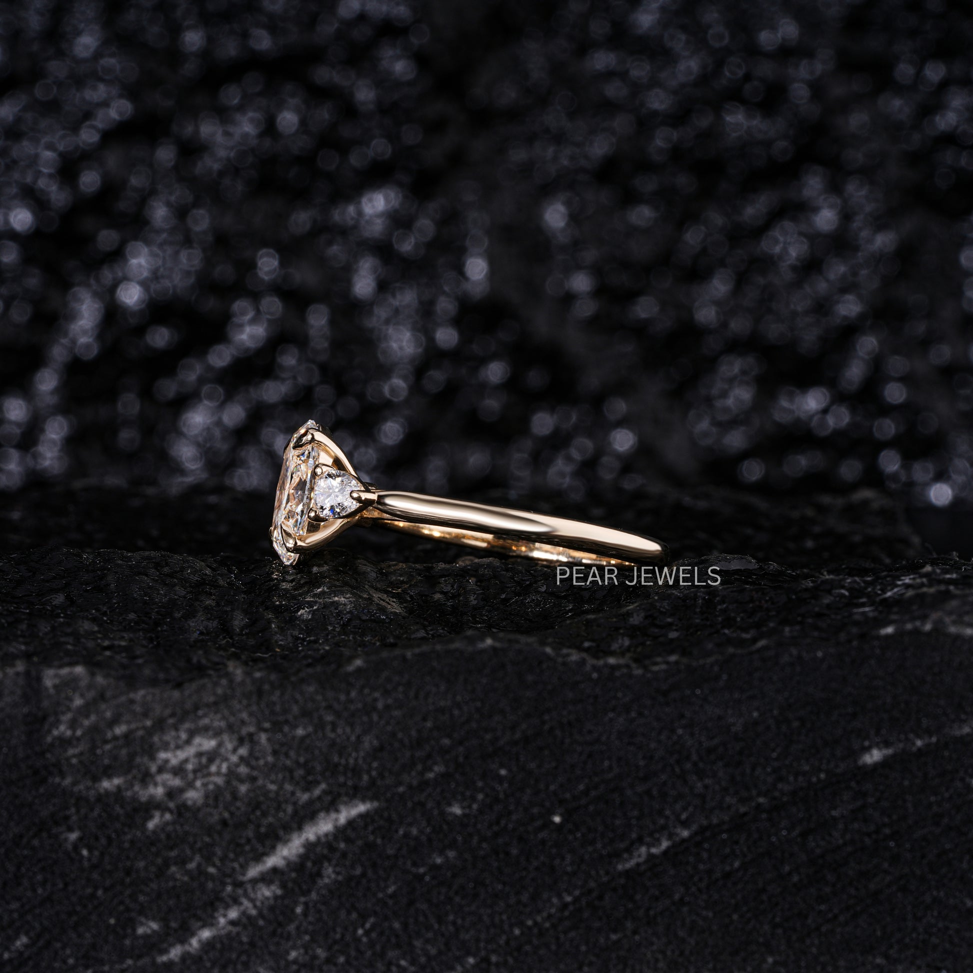 1.5Ct Oval & Pear Three Stone Labgrown Diamond Engagement Ring - Pear Jewels