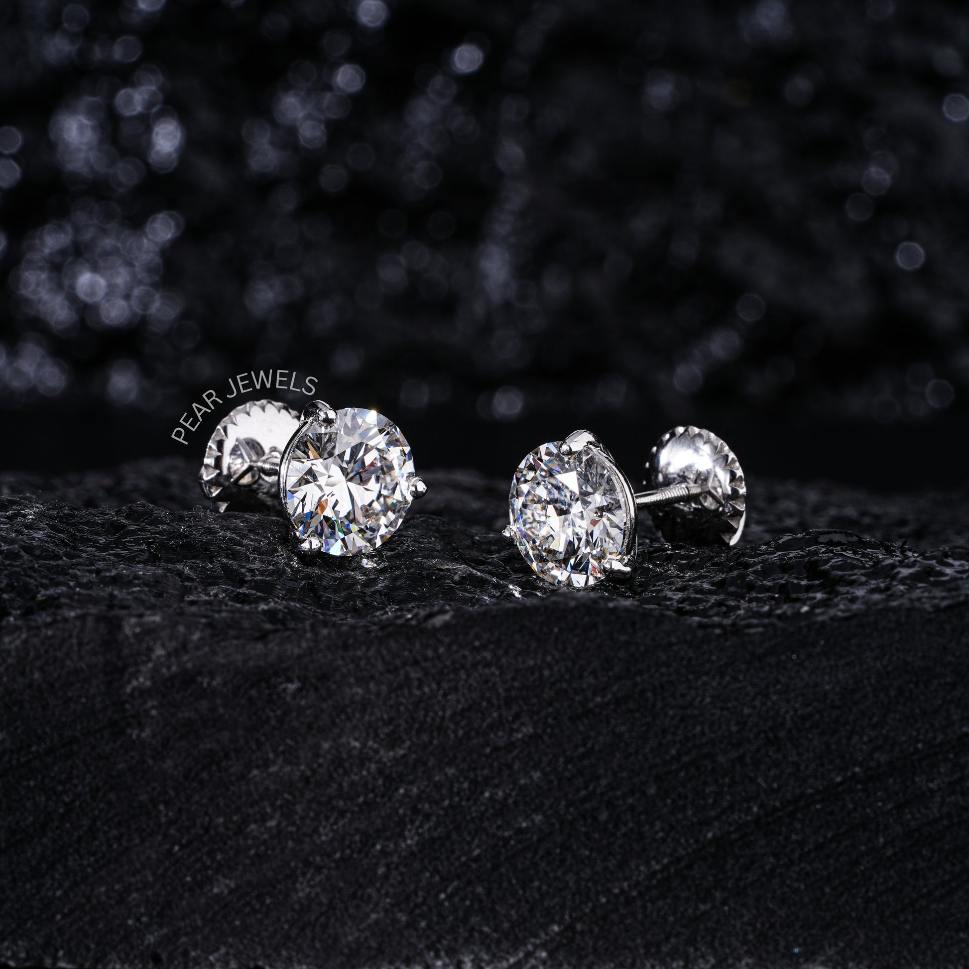 1.00Ct Three Prongs Martin Setting Labgrown Diamonds Studs - Pear Jewels