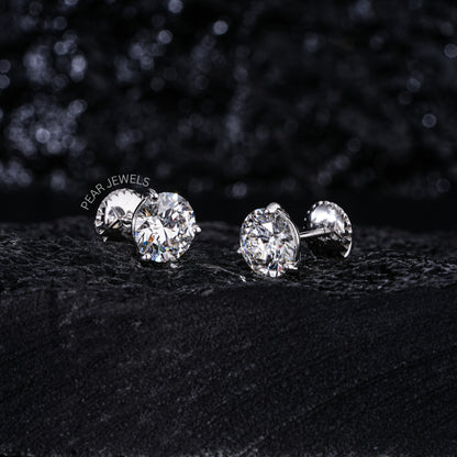 1.00Ct Three Prongs Martin Setting Labgrown Diamonds Studs - Pear Jewels