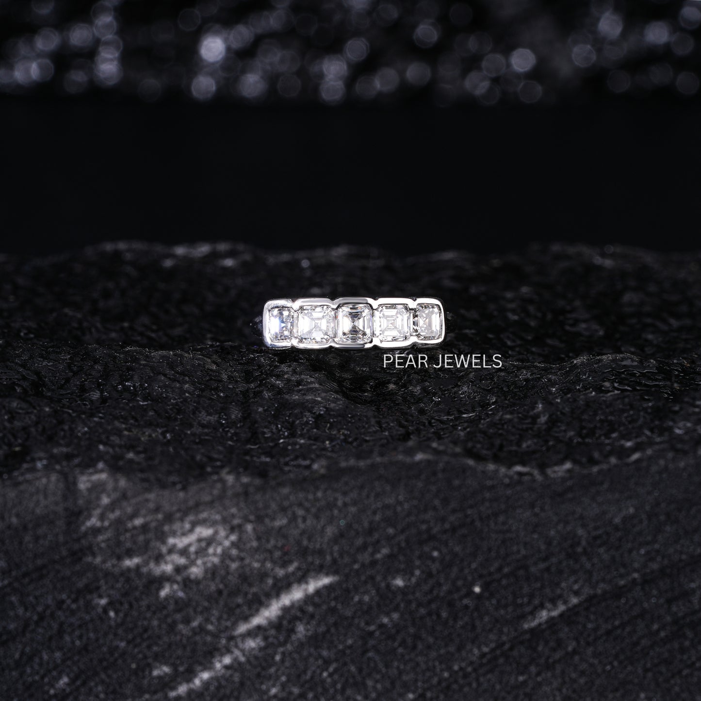 5 Stone Asscher Pinky Labgrown Diamond Ring - Pear Jewels