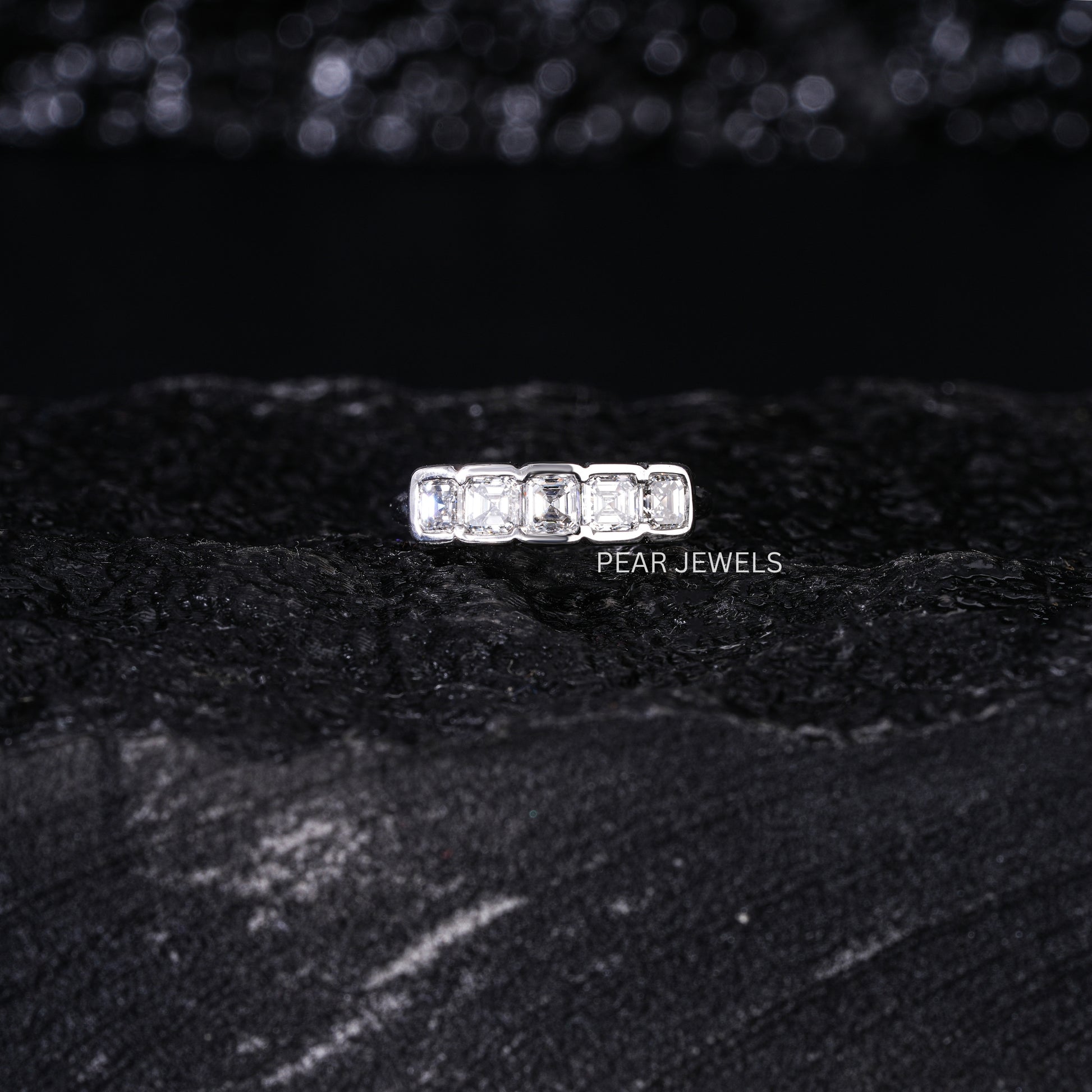 5 Stone Asscher Pinky Labgrown Diamond Ring - Pear Jewels