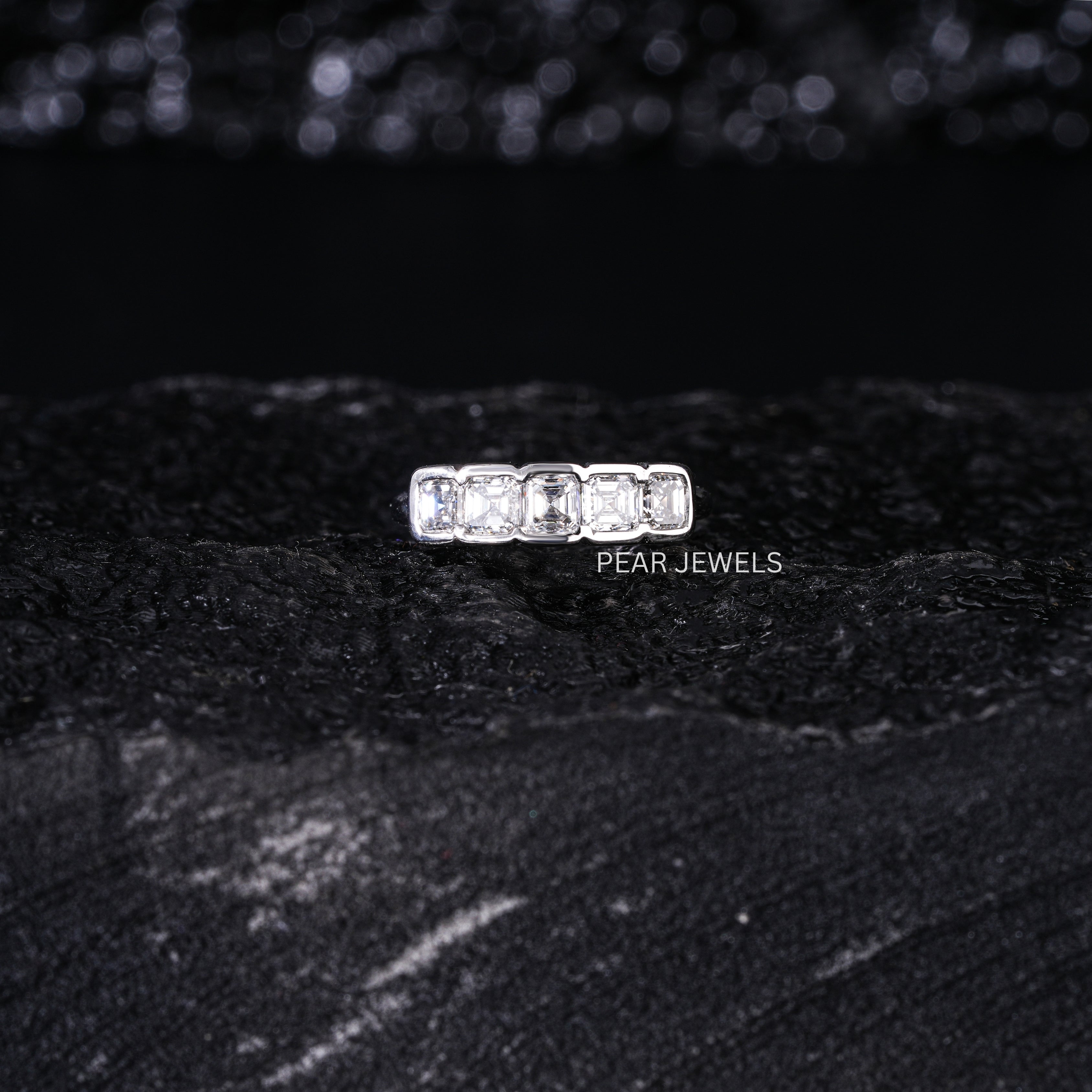 5 Stone Asscher Pinky Labgrown Diamond Ring - Pear Jewels