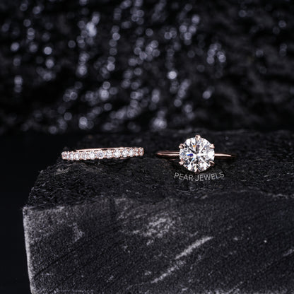 1.5ct Solitaire Ring With Round Eternity Wedding Band - Pear Jewels