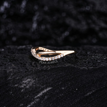 Crossover Round Lab Diamond Wedding Ring - Pear Jewels