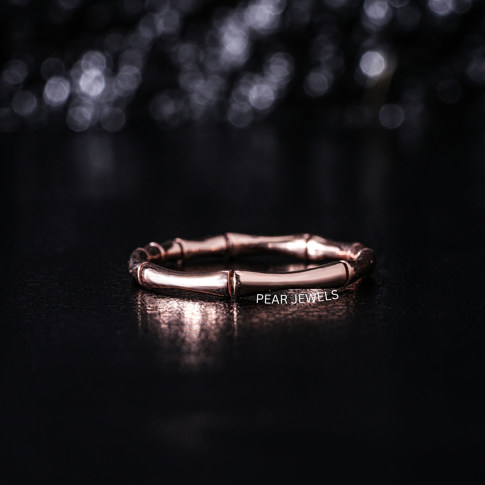 Bamboo Style Plain Gold Band Ring - Pear Jewels