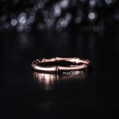 Bamboo Style Plain Gold Band Ring - Pear Jewels
