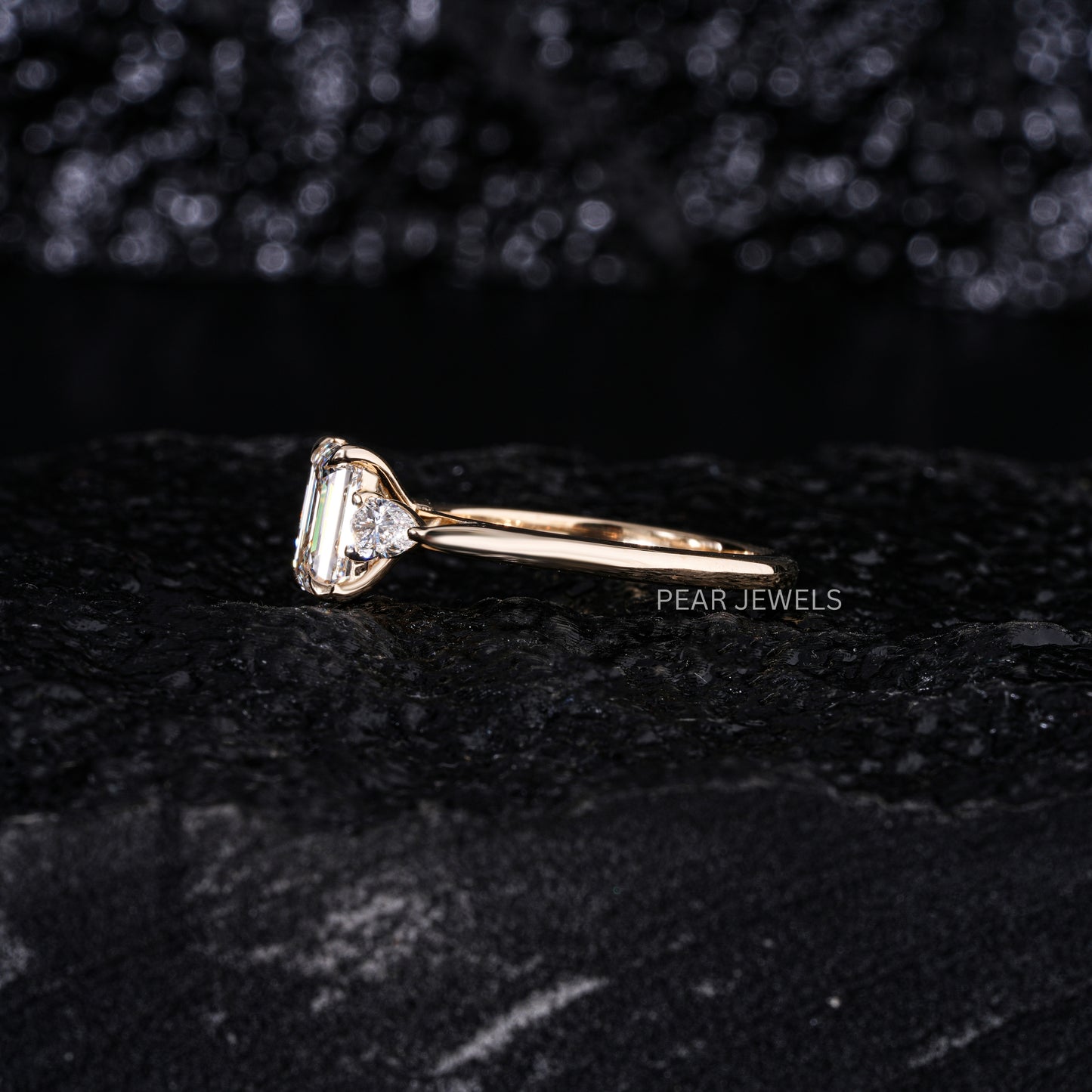 1.5Ct Emerald & Pear Three Stone Labgrown Diamond Engagement Ring - Pear Jewels