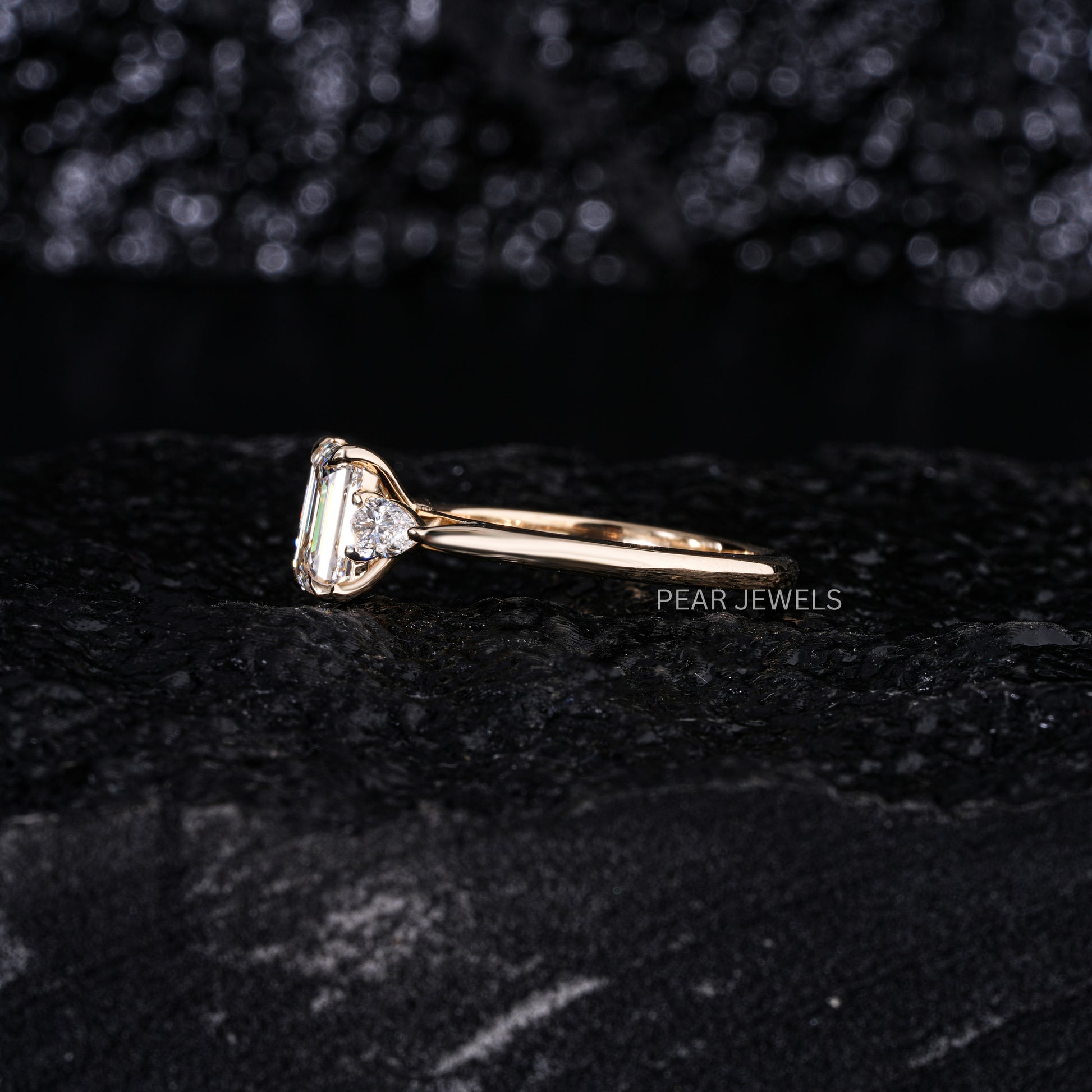 1.5Ct Emerald & Pear Three Stone Labgrown Diamond Engagement Ring - Pear Jewels