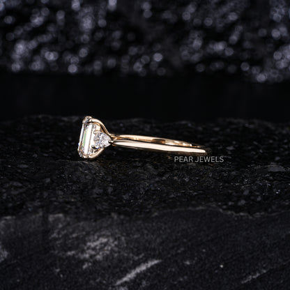 1.5Ct Emerald & Pear Three Stone Labgrown Diamond Engagement Ring - Pear Jewels