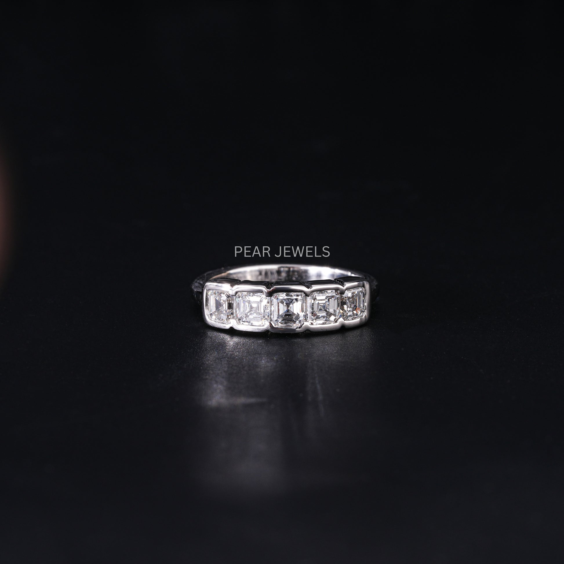 5 Stone Asscher Pinky Labgrown Diamond Ring - Pear Jewels