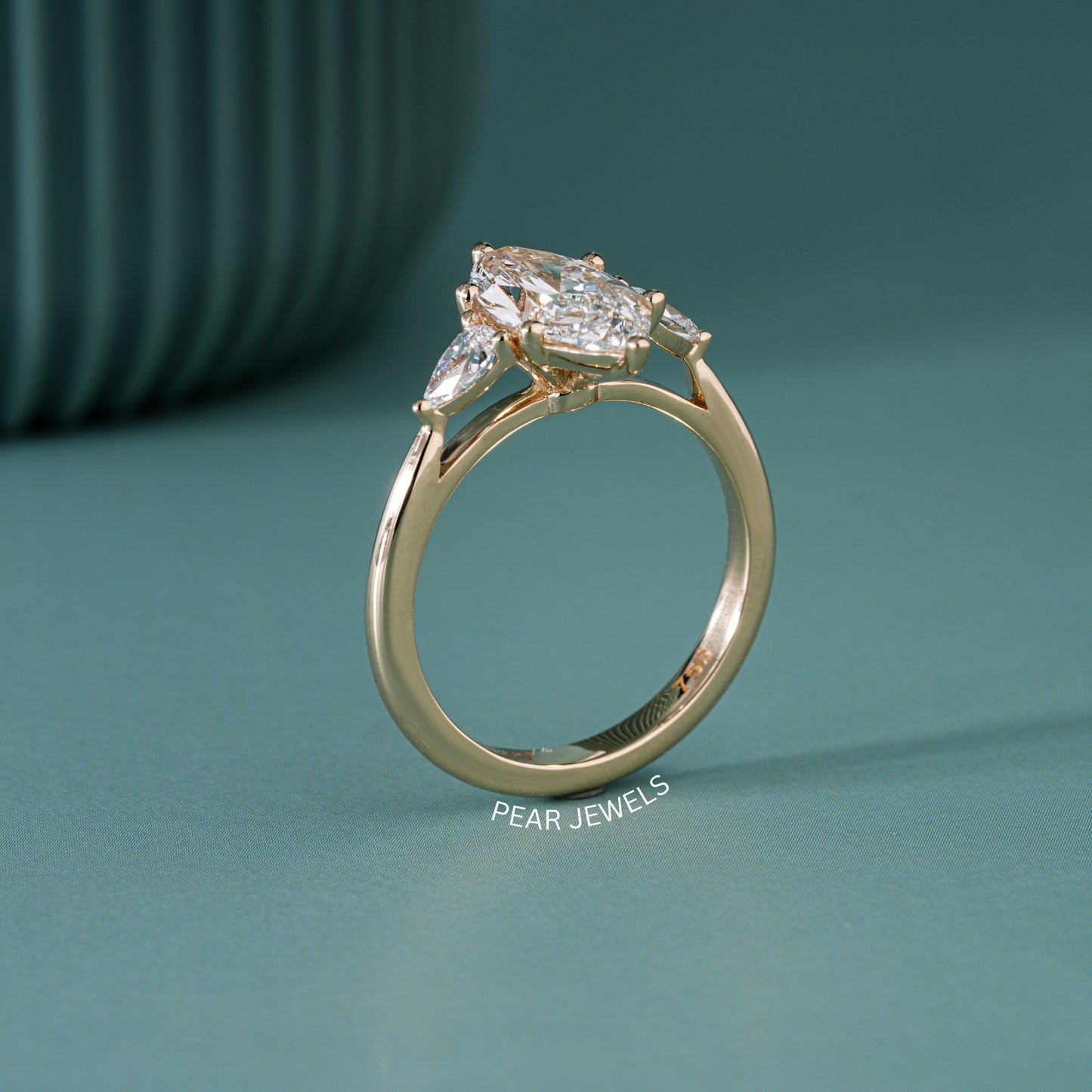 1.80Ct Marquise & Pear Three Stone Labgrown Diamond Engagement Ring - Pear Jewels