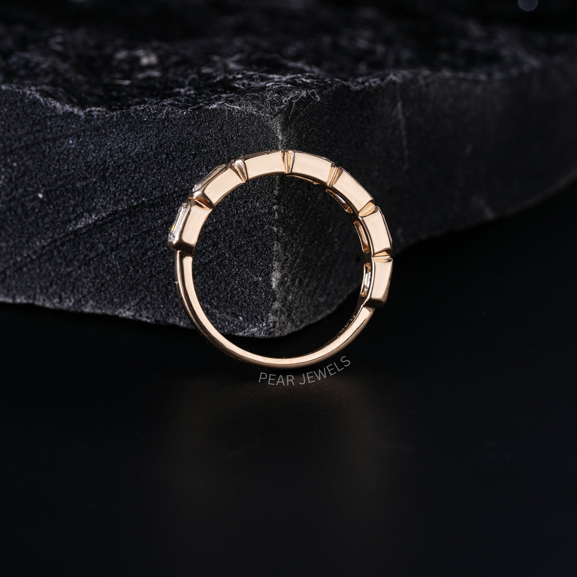 Seven Stone Emerald Bezel Setting Half Eternity Labgrown Diamond  Band - Pear Jewels