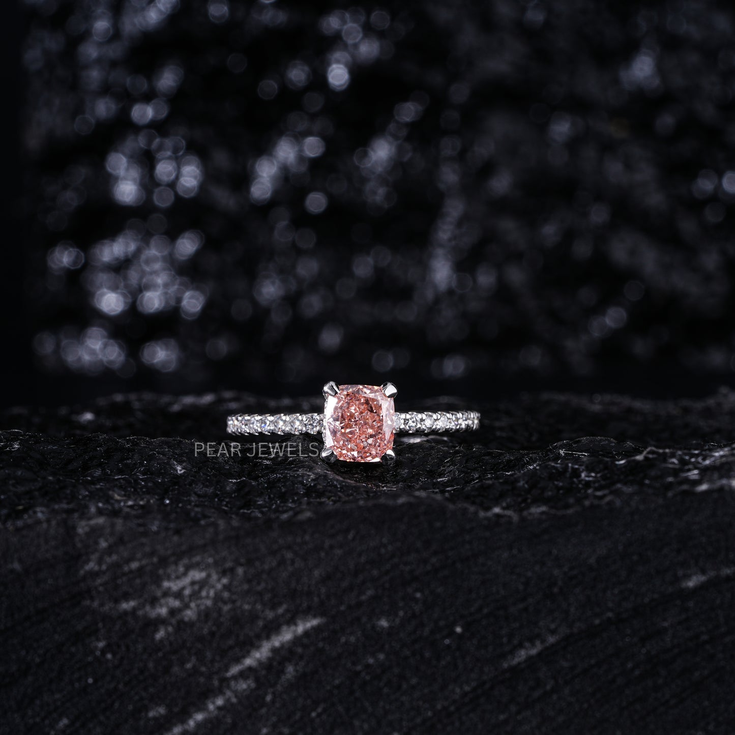 1.0Ct Pink Cushion Labgrown Diamond Engagement Ring - Pear Jewels