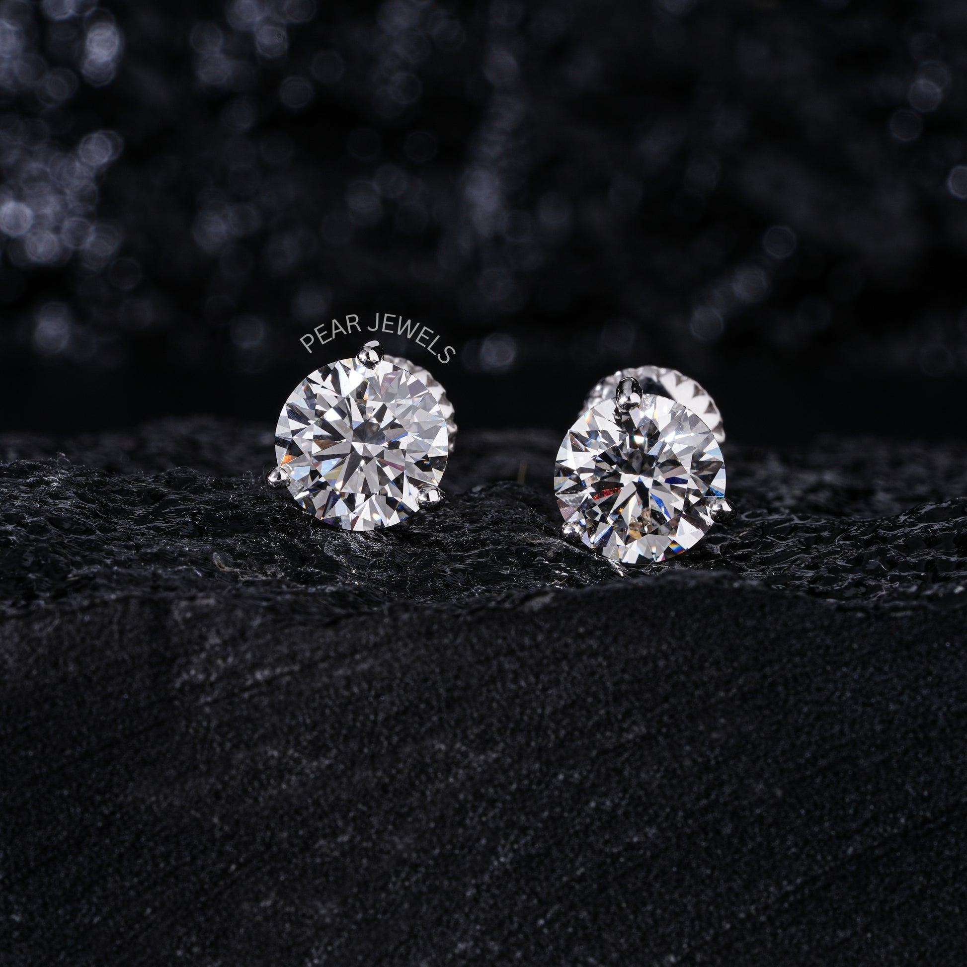 1.00Ct Three Prongs Martin Setting Labgrown Diamonds Studs - Pear Jewels