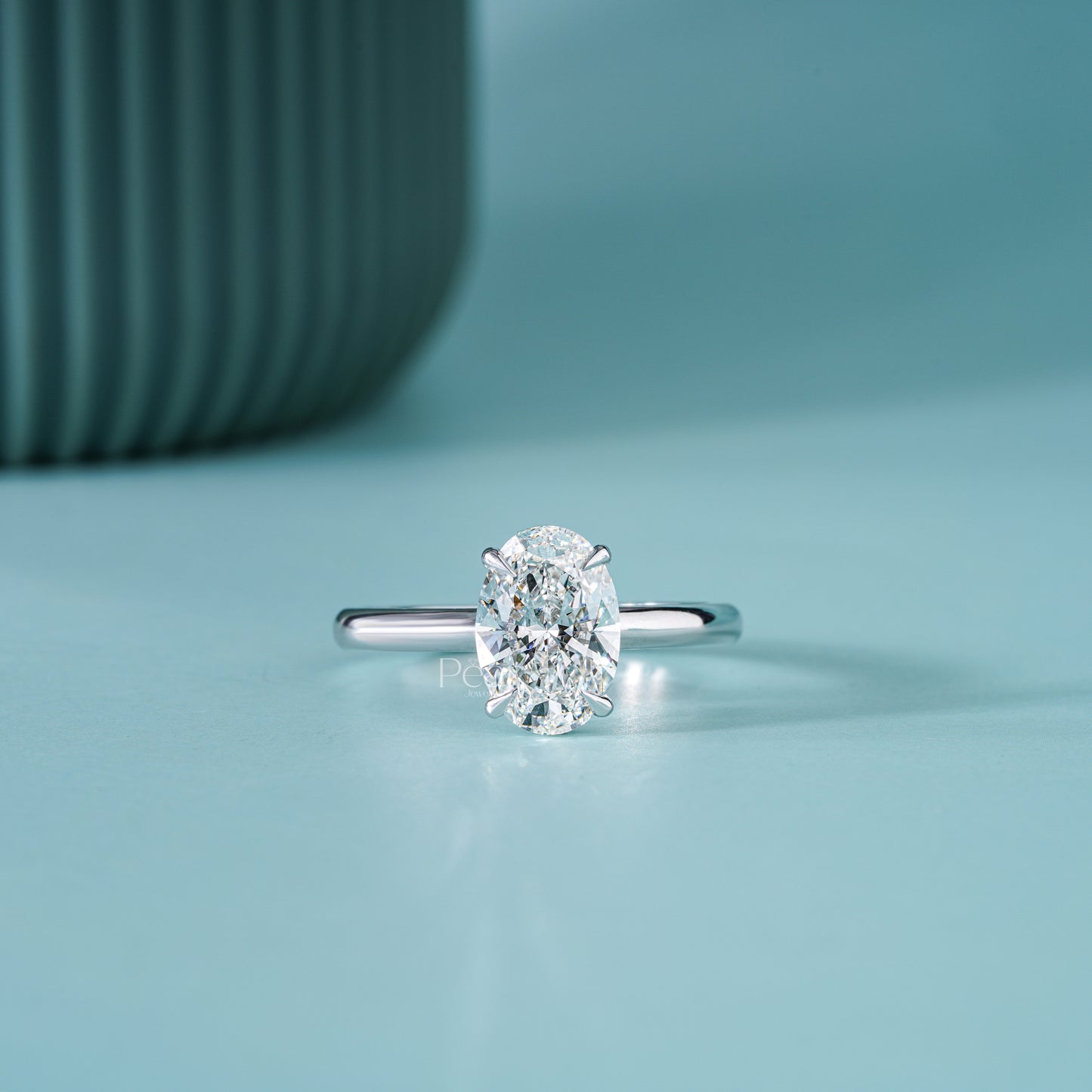 2CT Oval Hidden Halo Lab-Grown Diamond Solitaire Ring