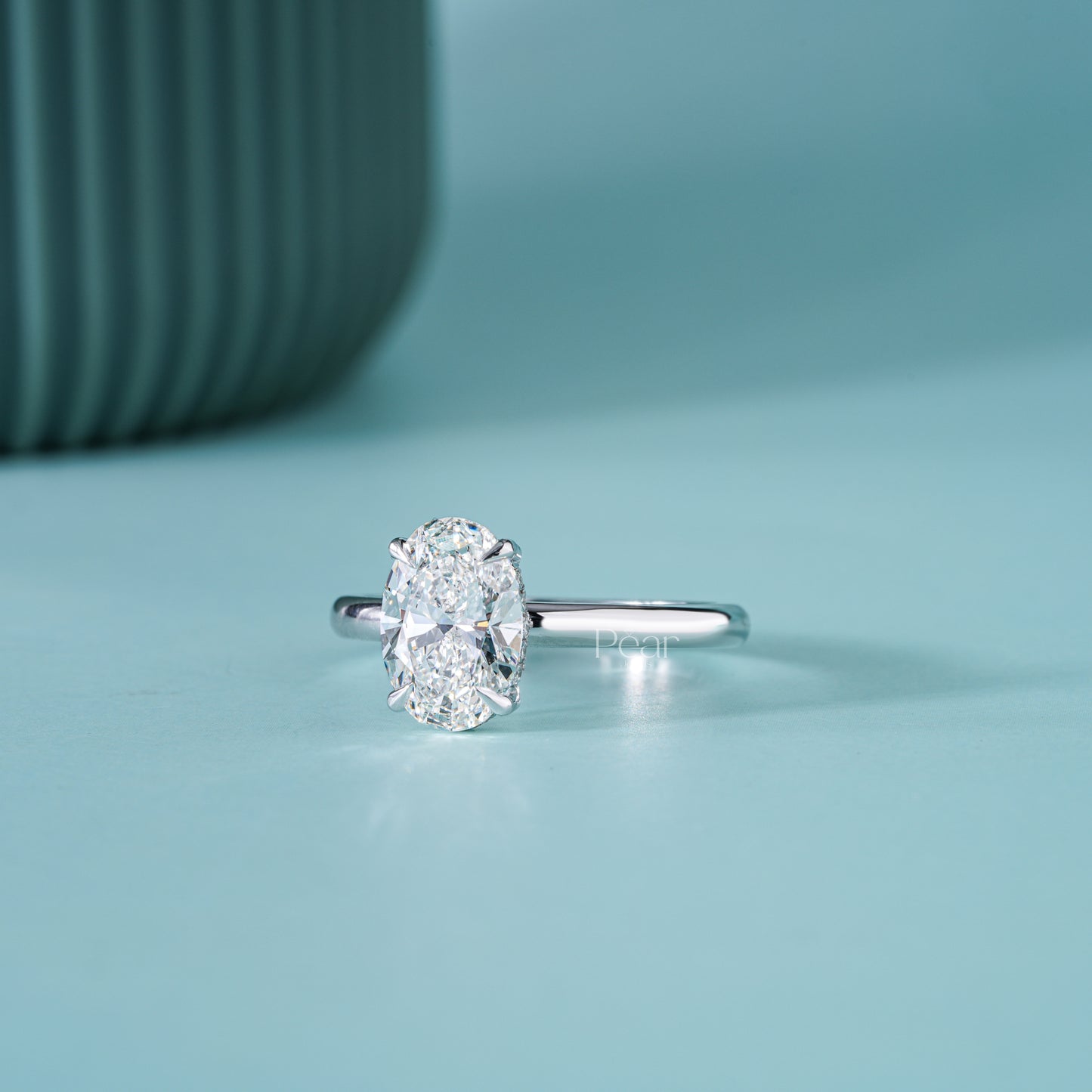 2CT Oval Hidden Halo Lab-Grown Diamond Solitaire Ring