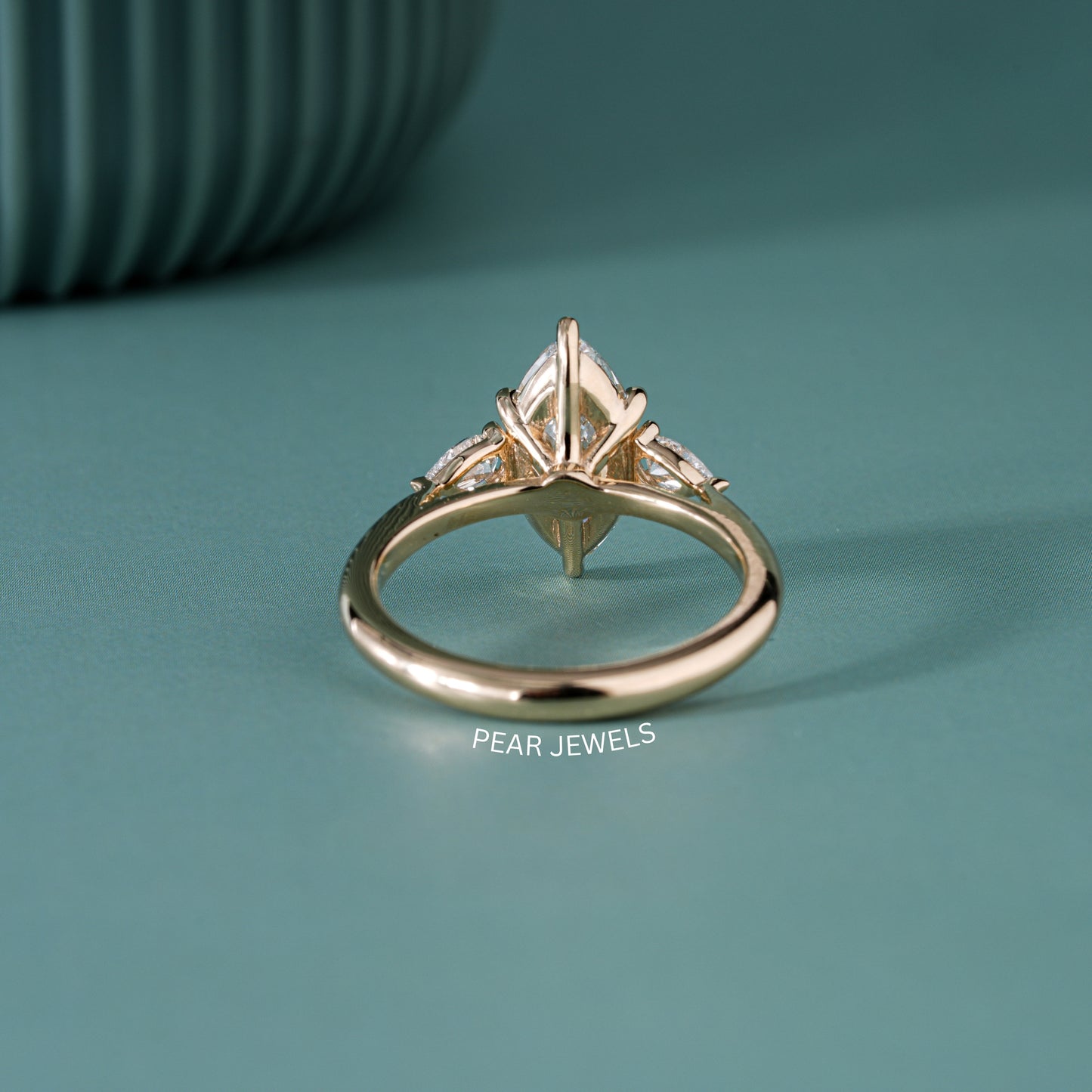 1.80Ct Marquise & Pear Three Stone Labgrown Diamond Engagement Ring - Pear Jewels