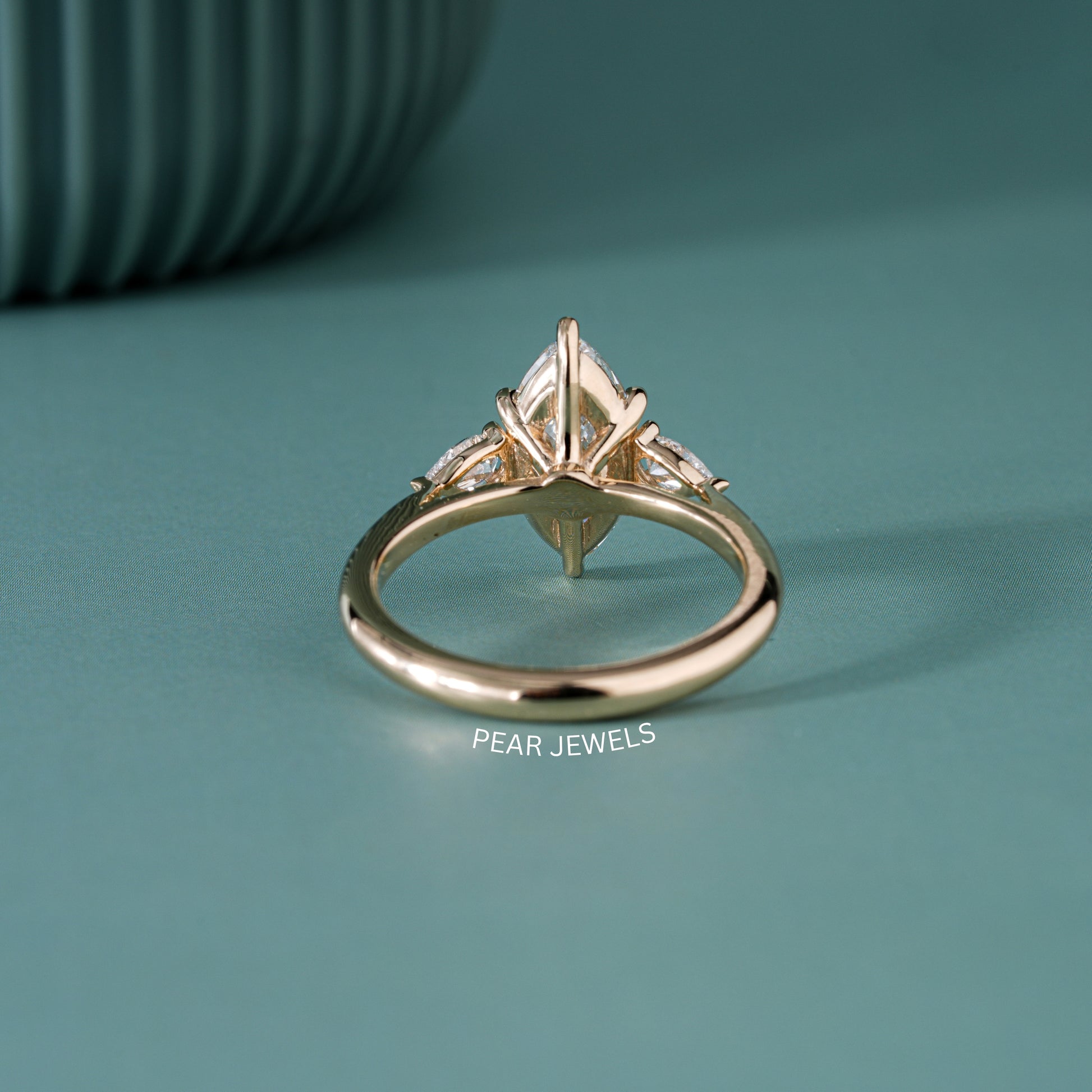1.80Ct Marquise & Pear Three Stone Labgrown Diamond Engagement Ring - Pear Jewels