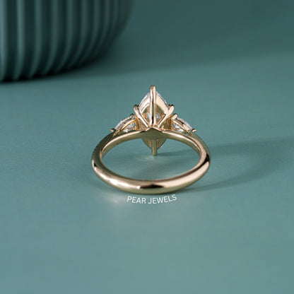 1.80Ct Marquise & Pear Three Stone Labgrown Diamond Engagement Ring - Pear Jewels