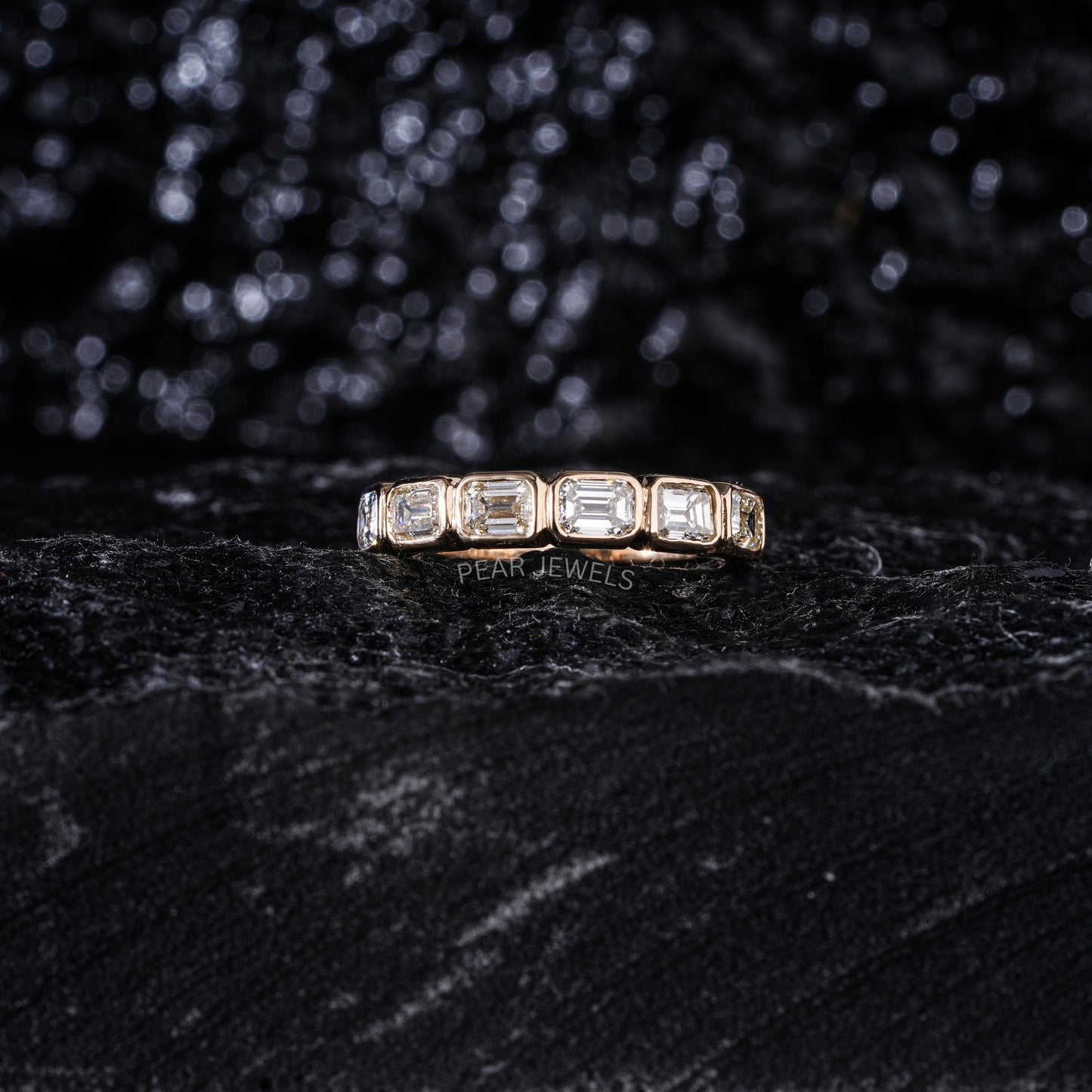 Seven Stone Emerald Bezel Setting Half Eternity Labgrown Diamond  Band - Pear Jewels