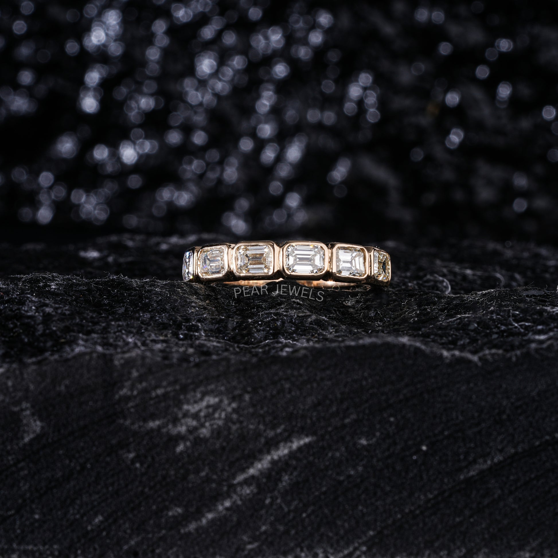 Seven Stone Emerald Bezel Setting Half Eternity Labgrown Diamond  Band - Pear Jewels
